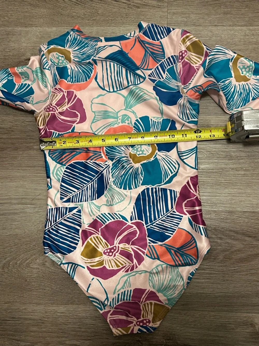 Tea Collection Girls Floral Rash Guard One Piece Swimsuit Sz 10 Long Sleeve